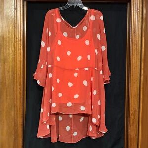 NWT Size 3X Estelle Begin Again Rose & Milk Spot Layered Chiffon Top (ABBA)